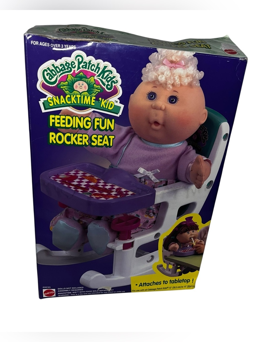 Vintage Cabbage Patch Kid doll Feeding Fun Rocker High Chair Set w box snacktime